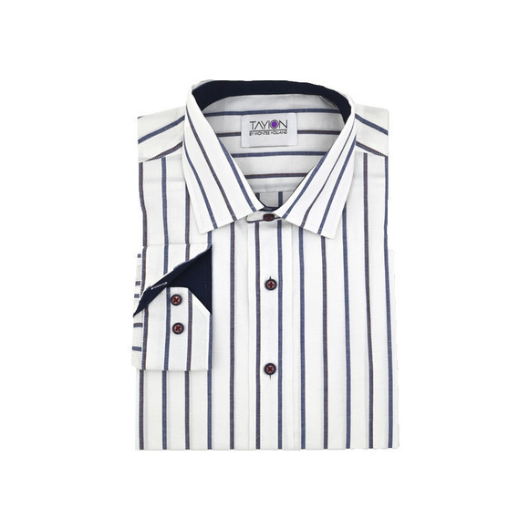 Tayion Collection Men's Slim-Fit Dress Shirt White Stripe 15-15.5 32/33 Medium - Picture 1 of 1